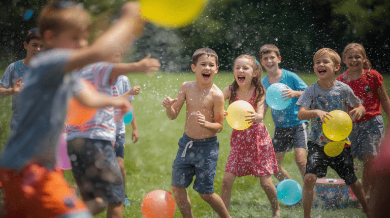 Este es un juego muy divertido y refrescante para un grupo pequeño de niños. Ideal para jugar en verano, combina habilidad y estrategia mientras los niños intentan derribar las botellas de sus oponentes con una pelota.