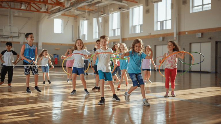 Collar de Perlas es un juego de equipo donde los jugadores se colocan en fila, uno detrás del otro, con un aro alrededor de la cintura.