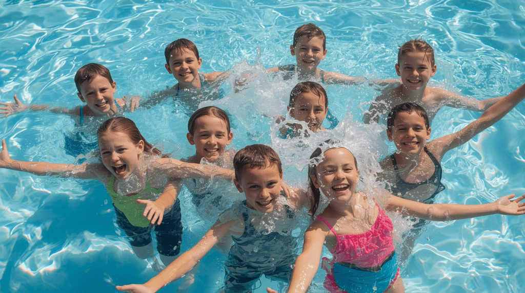 Delfinario es un juego acuático donde los jugadores imitan a los delfines siguiendo las instrucciones del monitor. Es ideal para disfrutar en la piscina y promueve la actividad física y la coordinación en equipo.