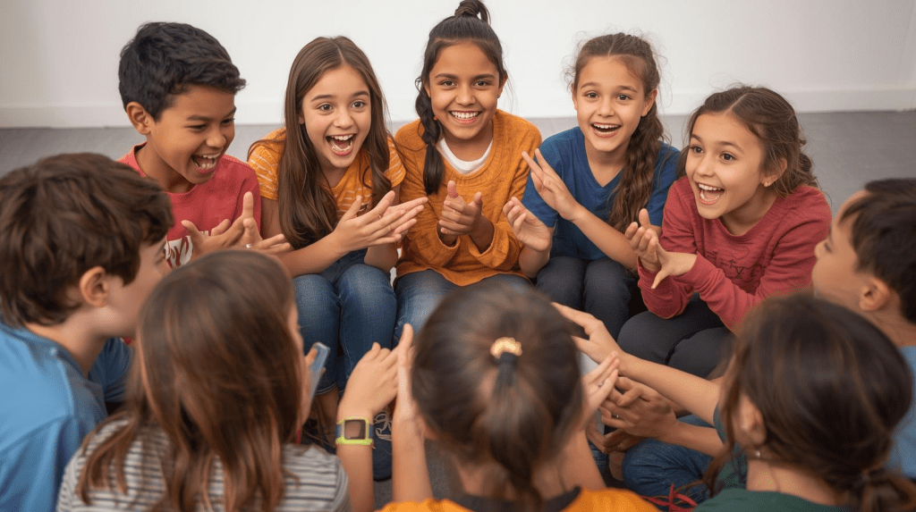 Gestos es un juego divertido y dinámico donde los niños se presentan a través de gestos únicos. Este juego ayuda a romper el hielo y a que los participantes se conozcan de una manera entretenida, promoviendo la creatividad y la memoria.