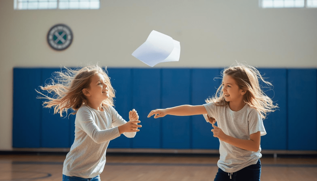 El objetivo principal es mover una hoja de papel de un lado a otro del cuerpo sin tocarla, lo que requiere destreza y control del movimiento.
