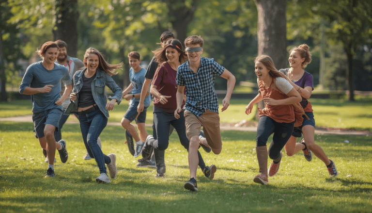 Los participantes se agrupan en parejas, donde uno de los miembros hace de guía mientras el otro tiene los ojos tapados.