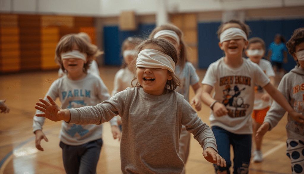 Los participantes deben moverse por el campo con los ojos tapados, mientras unos pocos jugadores actúan como vampiros